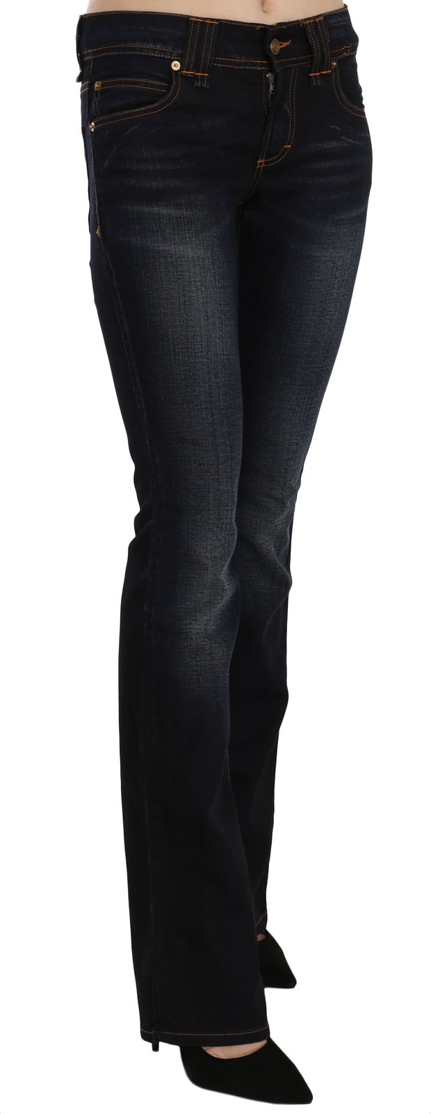 John Galliano Blue Washed Mid Waist Regular Leg Boot Cut Denim Jeans