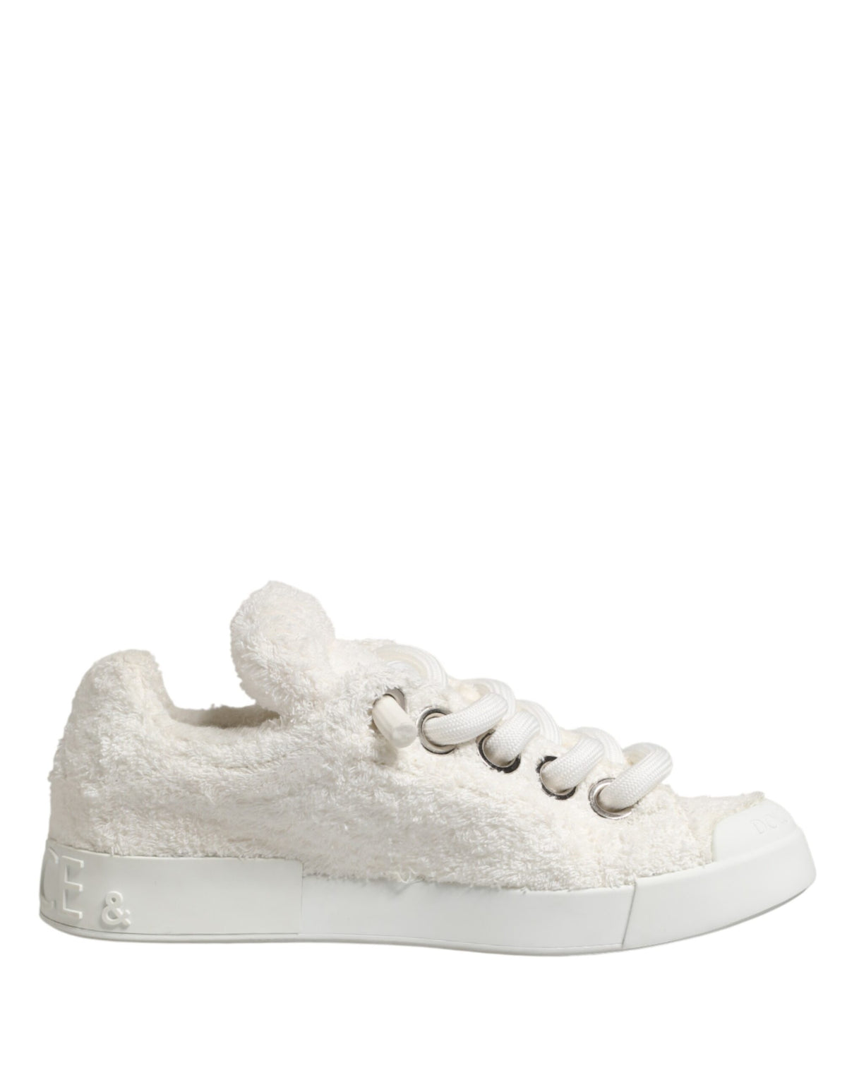 Dolce & Gabbana White Faux Shearling Low Top Sneakers Shoes