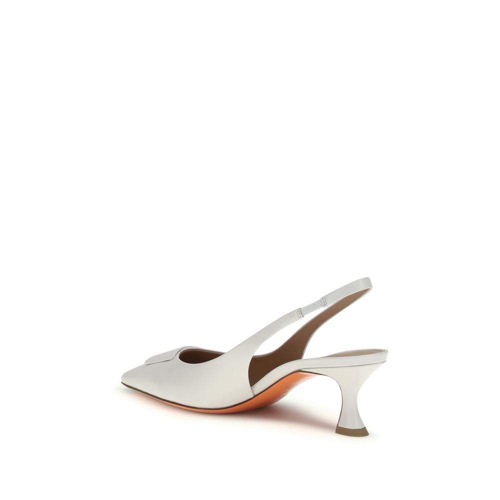 Santoni White Calf Leather Bos Taurus High Heel Pumps