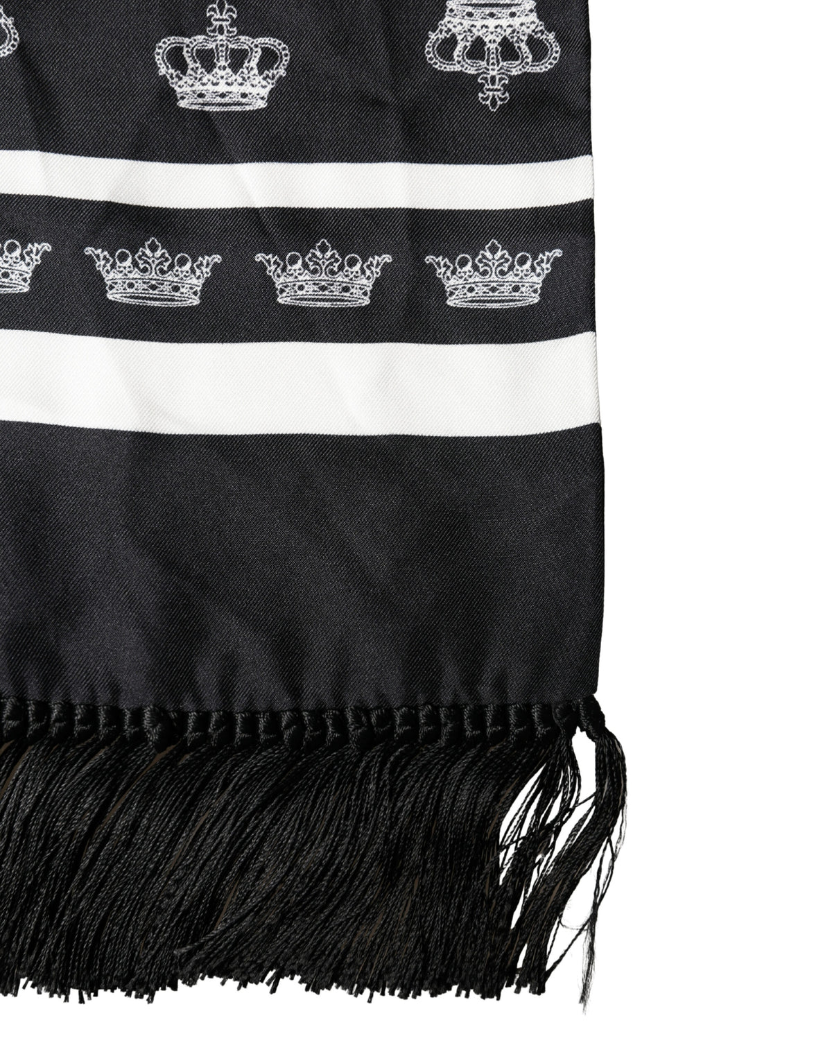 Dolce & Gabbana Black Silk Crown Fringe Neck Wrap 173cm x 32.5cm Scarf