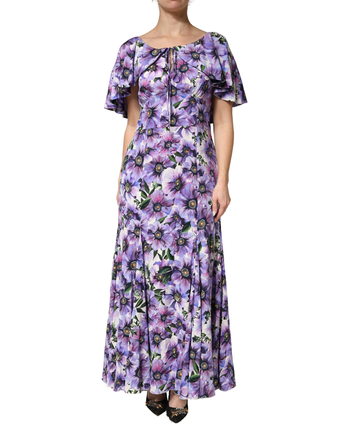 Dolce & Gabbana Purple Floral Silk Stretch Elegant Gown Dress