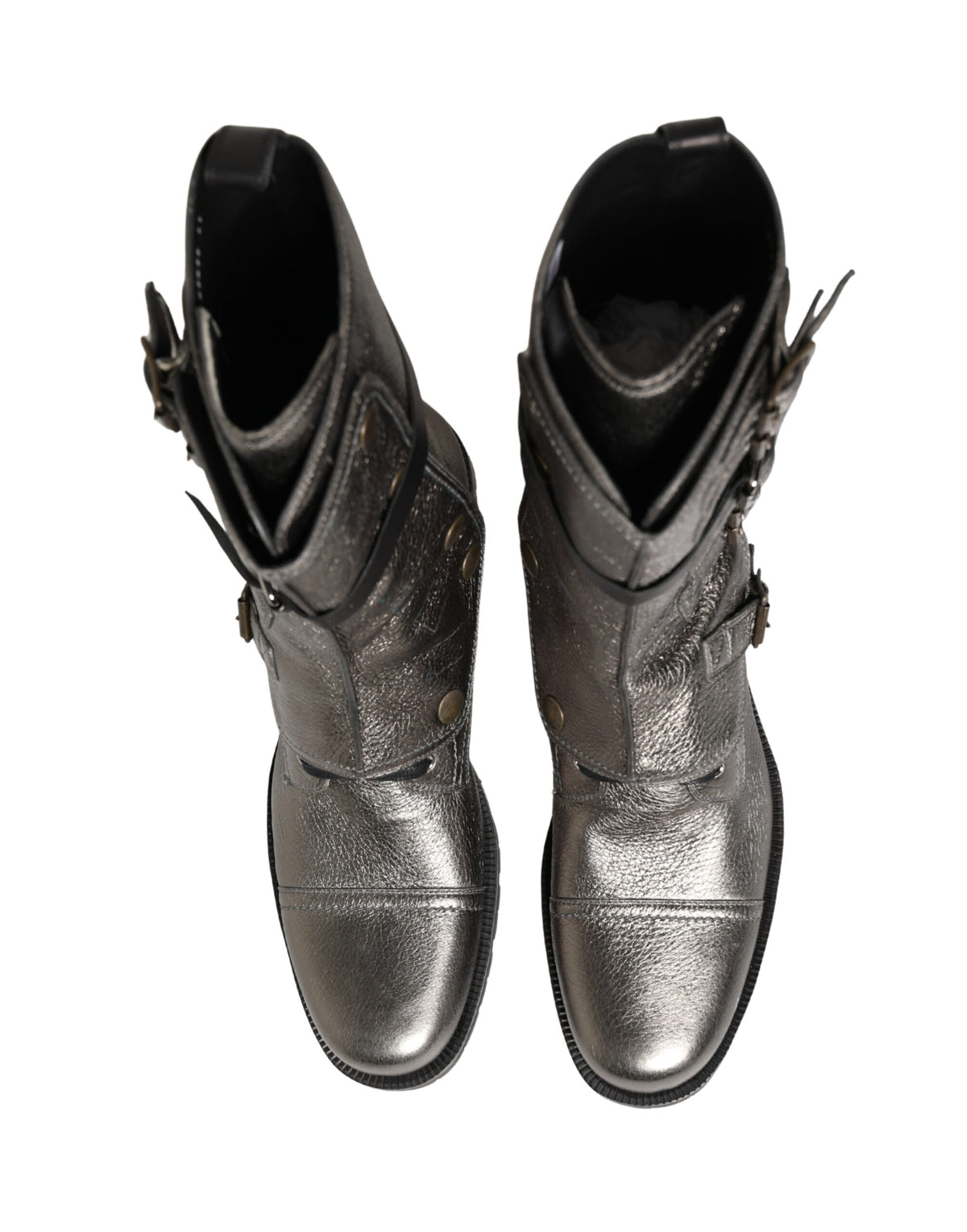 Dolce & Gabbana Metallic Leather Buckle Combat Boots Shoes