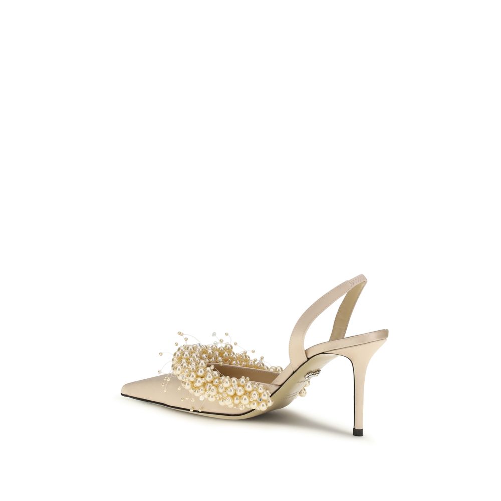 MACH & MACH Beige Silk High Heel Pumps