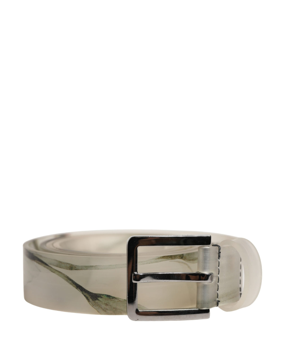 Dolce & Gabbana Men White Floral PVC Silver Metal Buckle Belt
