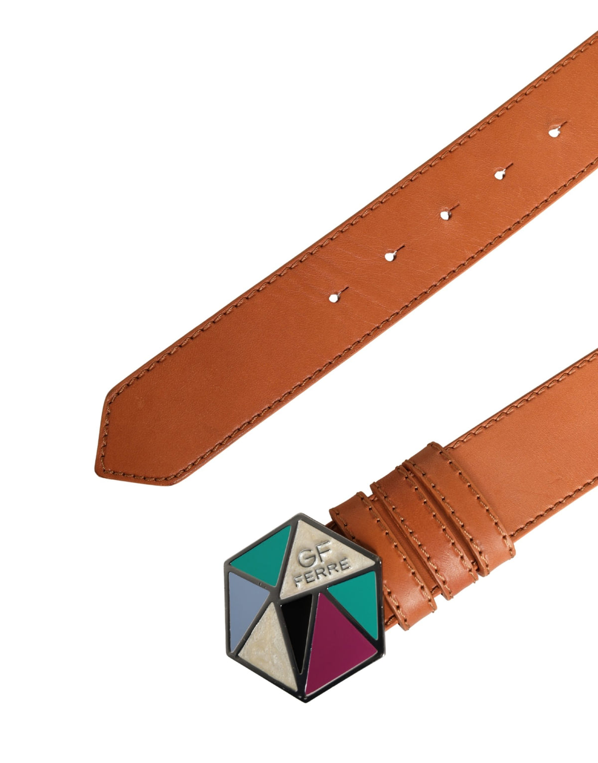 GF Ferre Orange Leather Hexagon Metal Buckle Waist Women Belt