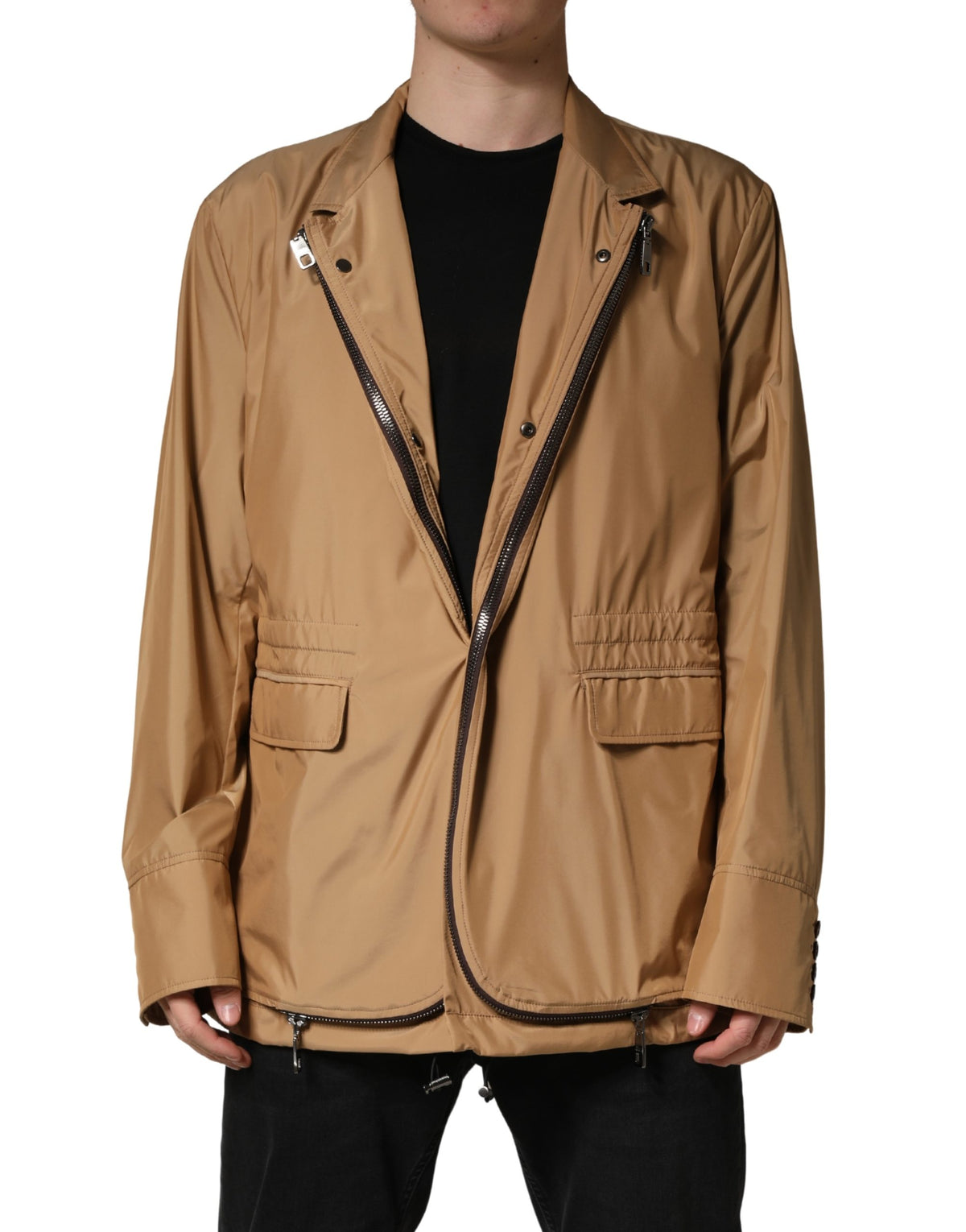 Dolce & Gabbana Brown Single Breasted Layered Coat Jacket
