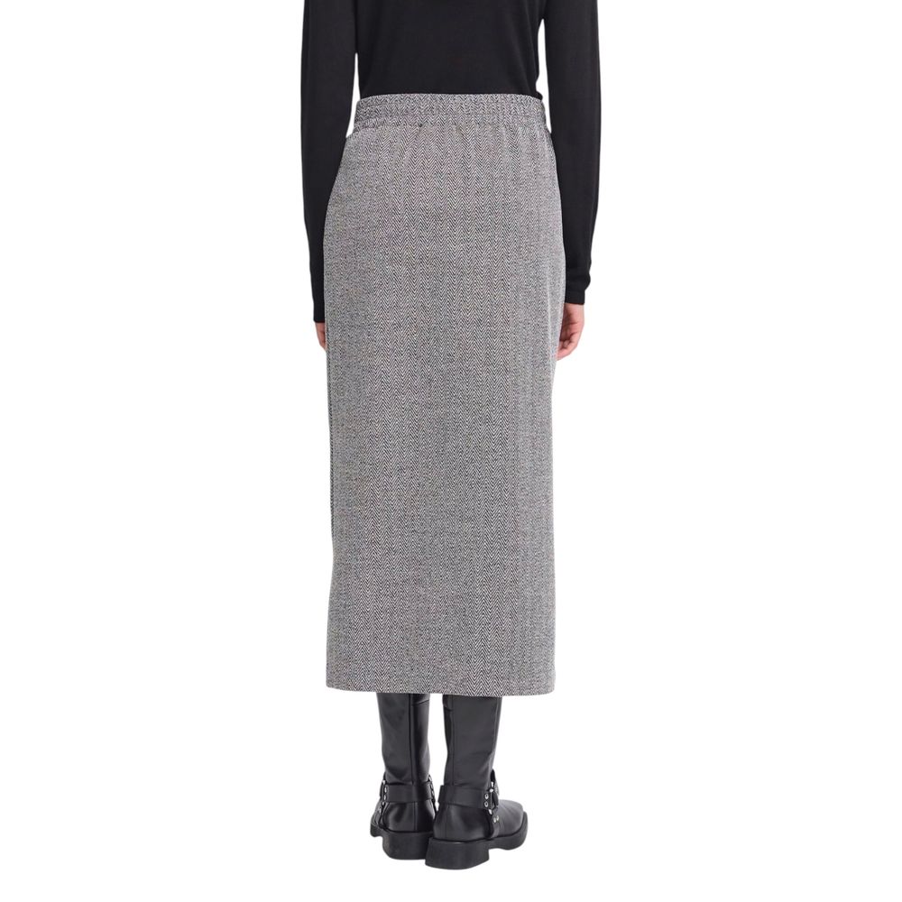 ICHI Black And White Polyester Long Skirt