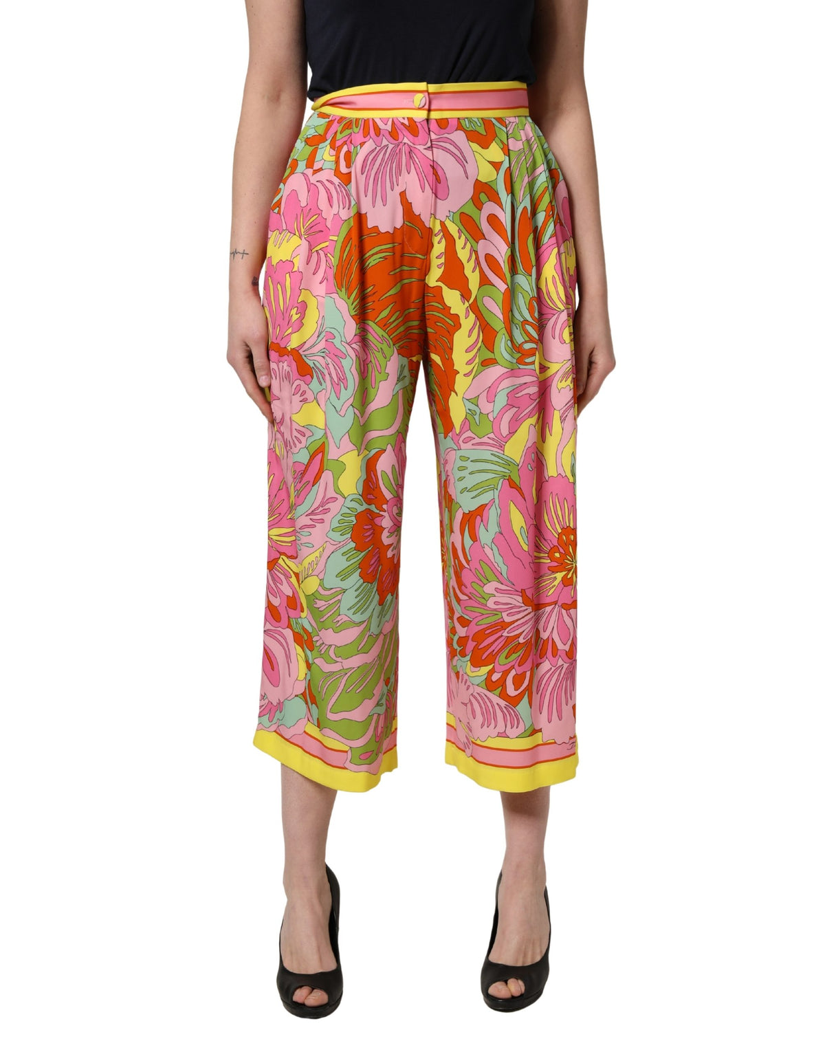 Dolce & Gabbana Multicolor FloralPrint Cropped Trouser Pants