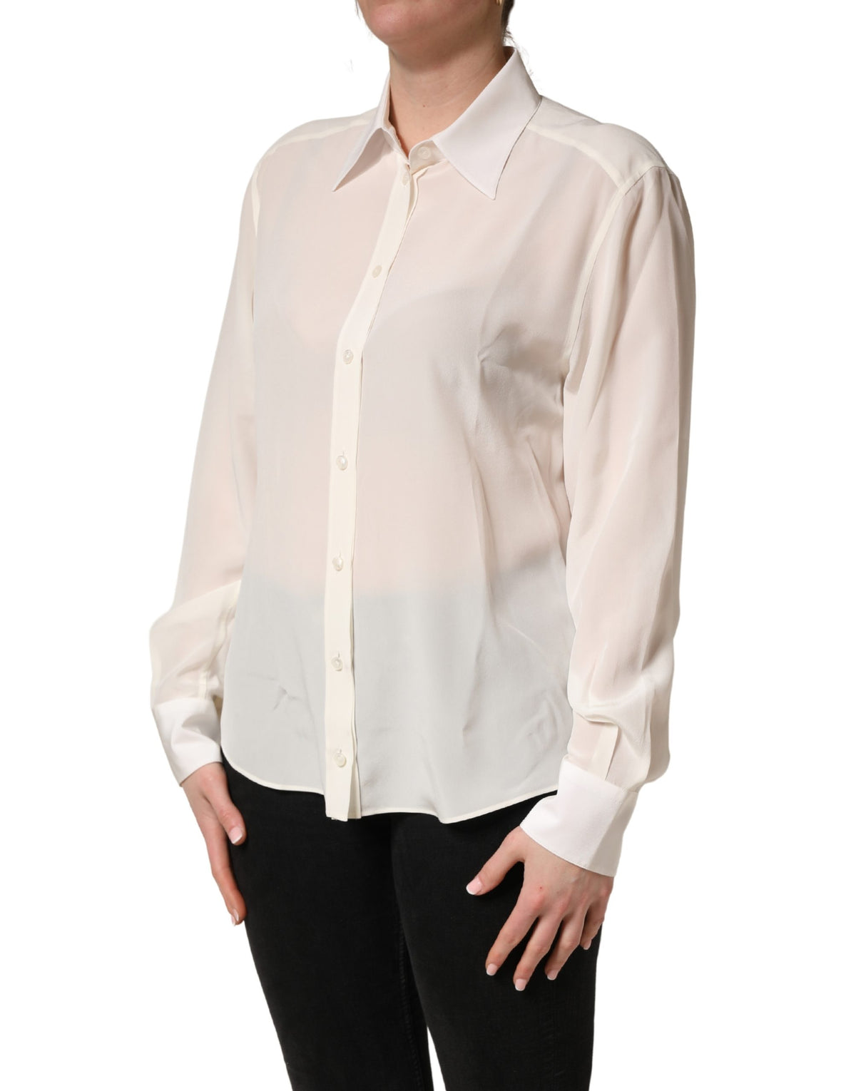 Dolce & Gabbana Off White Collared Long Sleeves Blouse Top