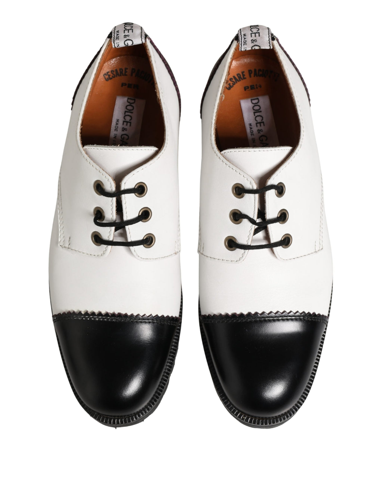 Dolce & Gabbana Black White Leather Derby Shoes