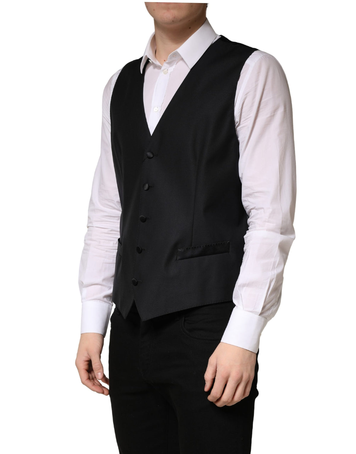 Dolce & Gabbana Black Wool Single Breasted Men Waistcoat Vest