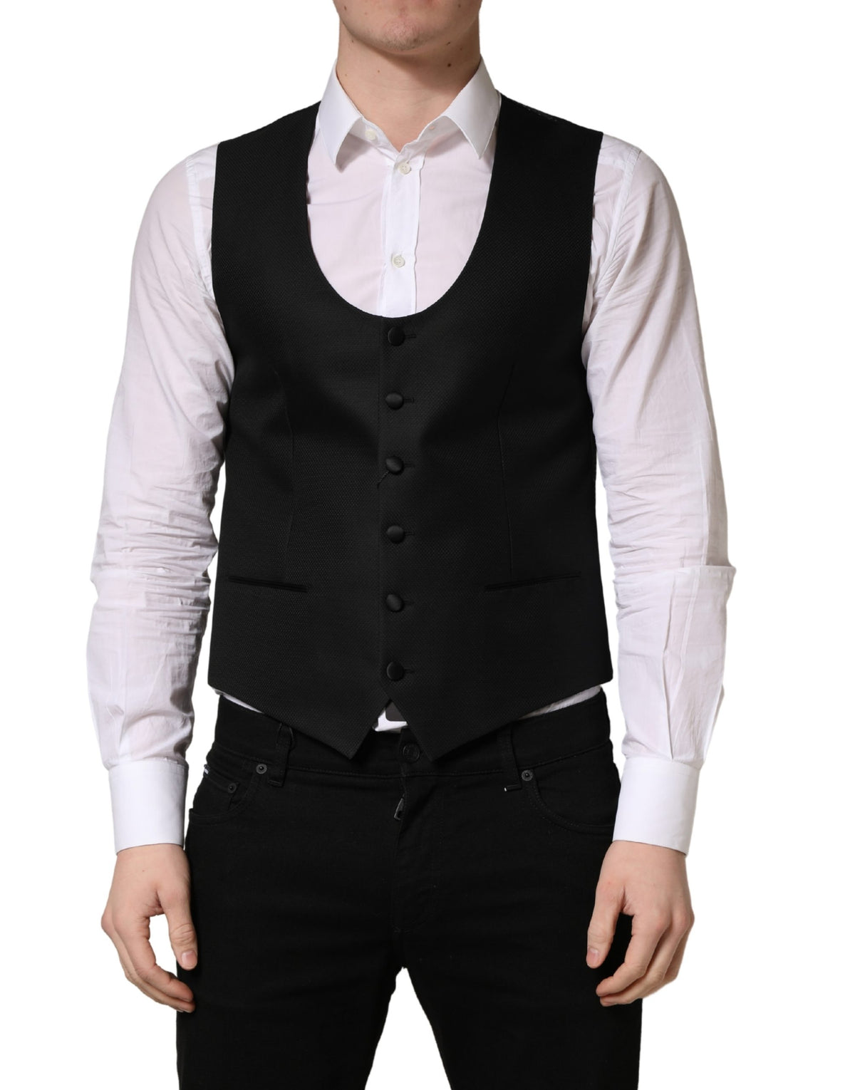 Dolce & Gabbana Black Wool Single Breasted Waistcoat Vest