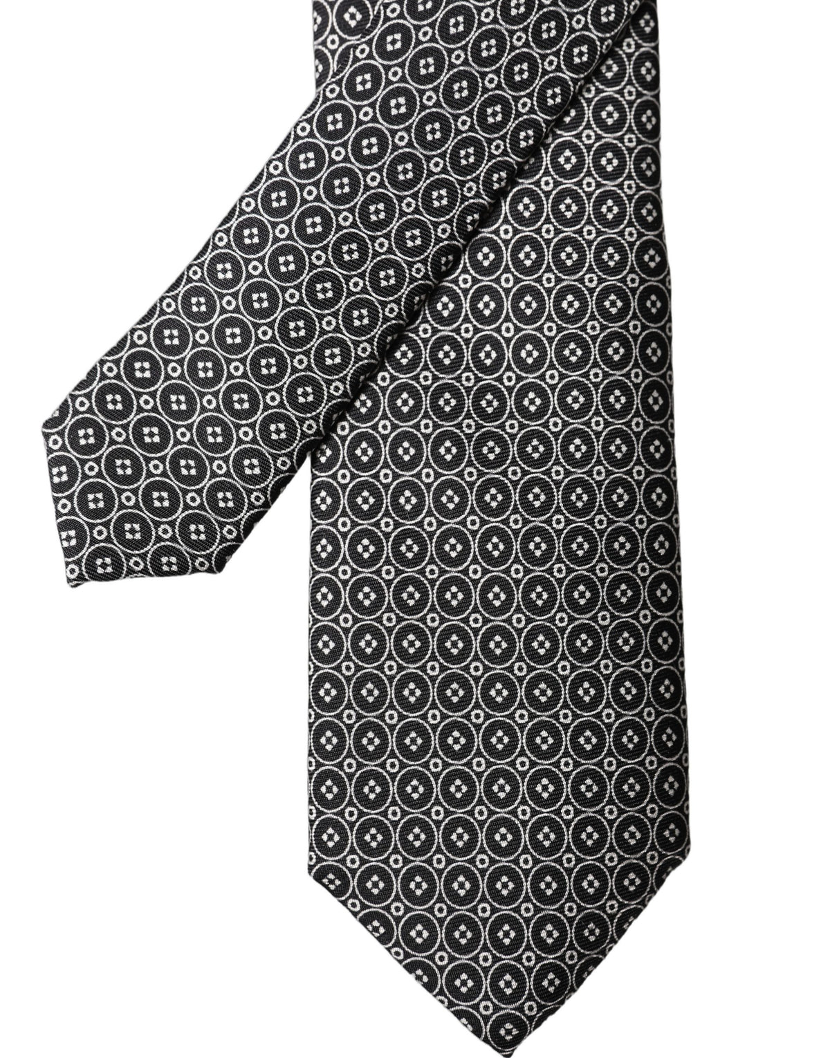 Dolce & Gabbana Gray White Patterned Silk Adjustable Men Necktie Tie