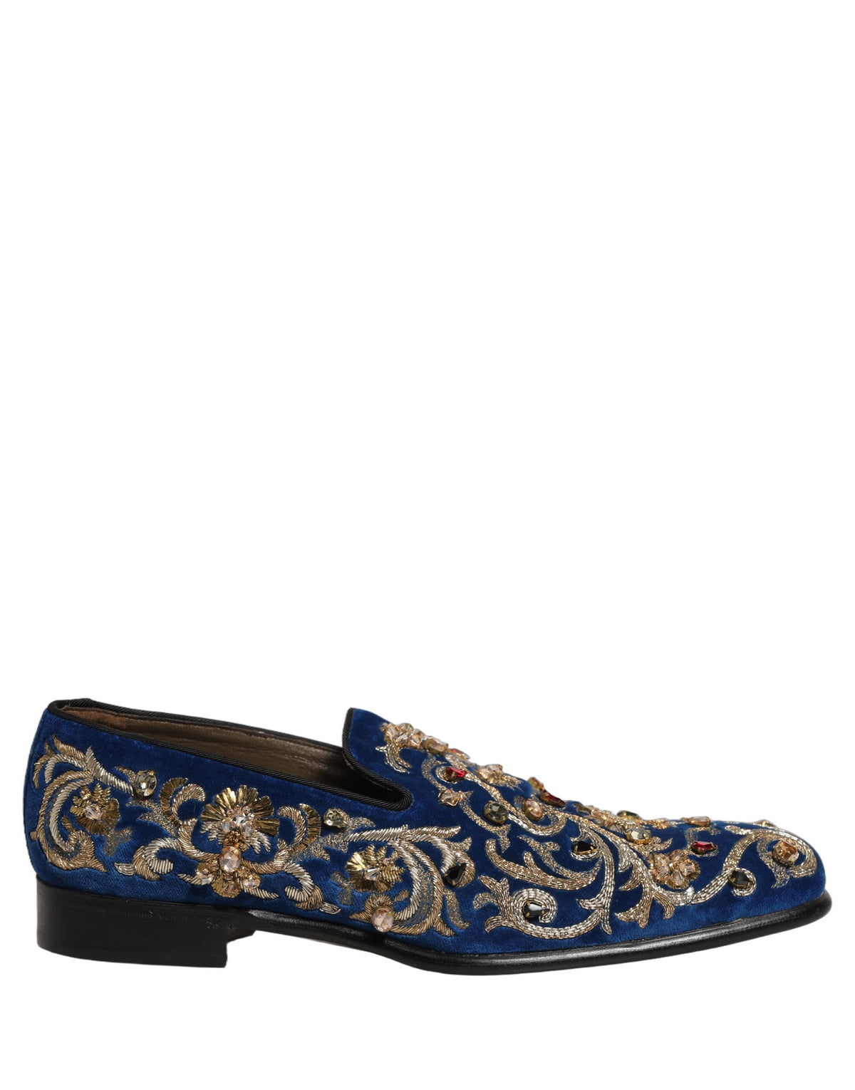 Dolce & Gabbana Blue Velvet Embellished Dress Loafers Shoes