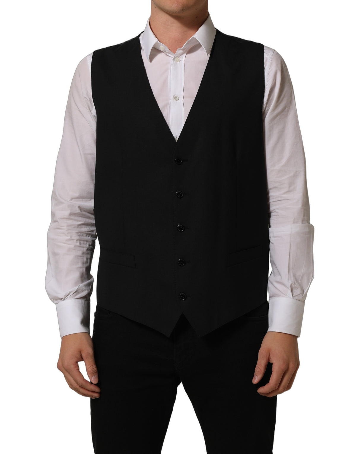 Dolce & Gabbana Black Wool Stretch Waistcoat Formal Vest