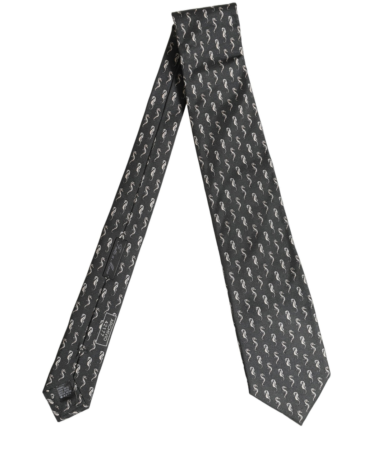 Dolce & Gabbana Men Black Seahorse Silk Adjustable Tied Necktie Tie