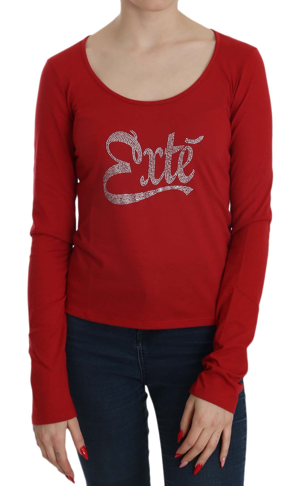 Exte Red Crystal Embellished Long Sleeve Blouse