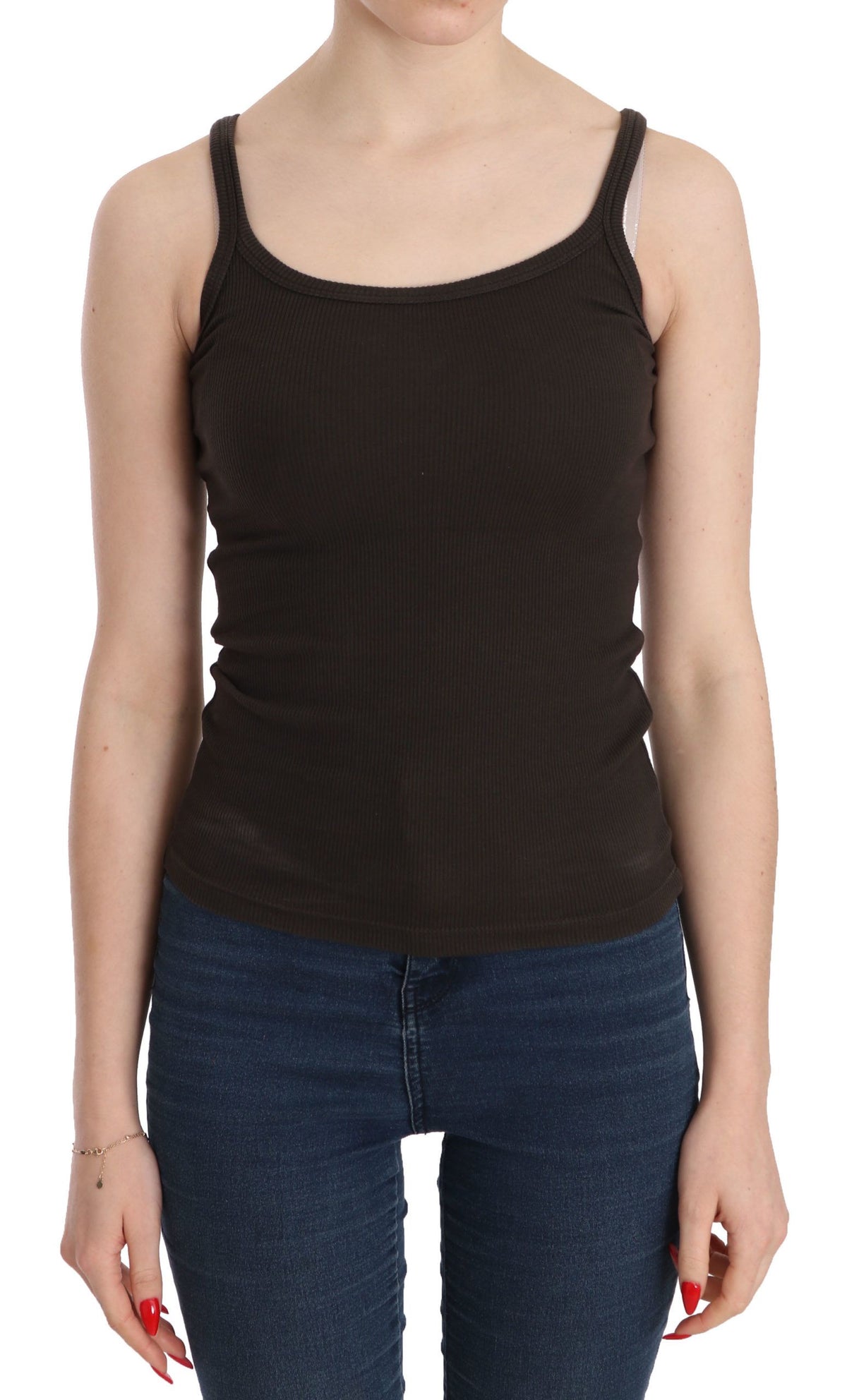 PINK MEMORIES Dark Brown Sleeveless Spaghetti Strap Blouse