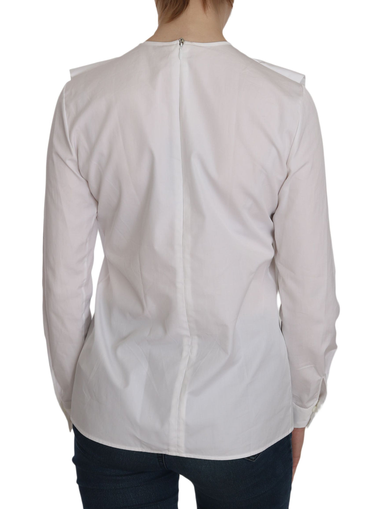 Dsquared² White Crew Neck Long Sleeve Cotton Blouse