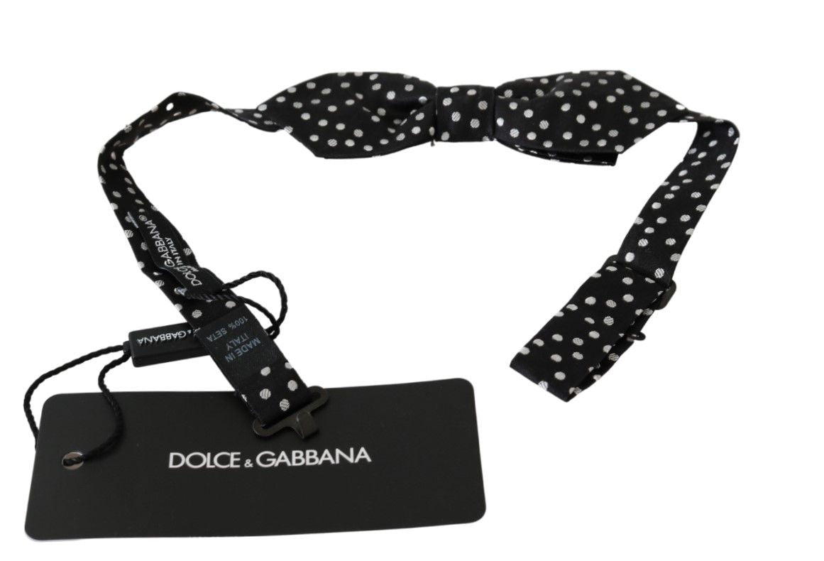Dolce & Gabbana Black Polka Dots Mens Necktie Papillon 100% Silk Bow Tie