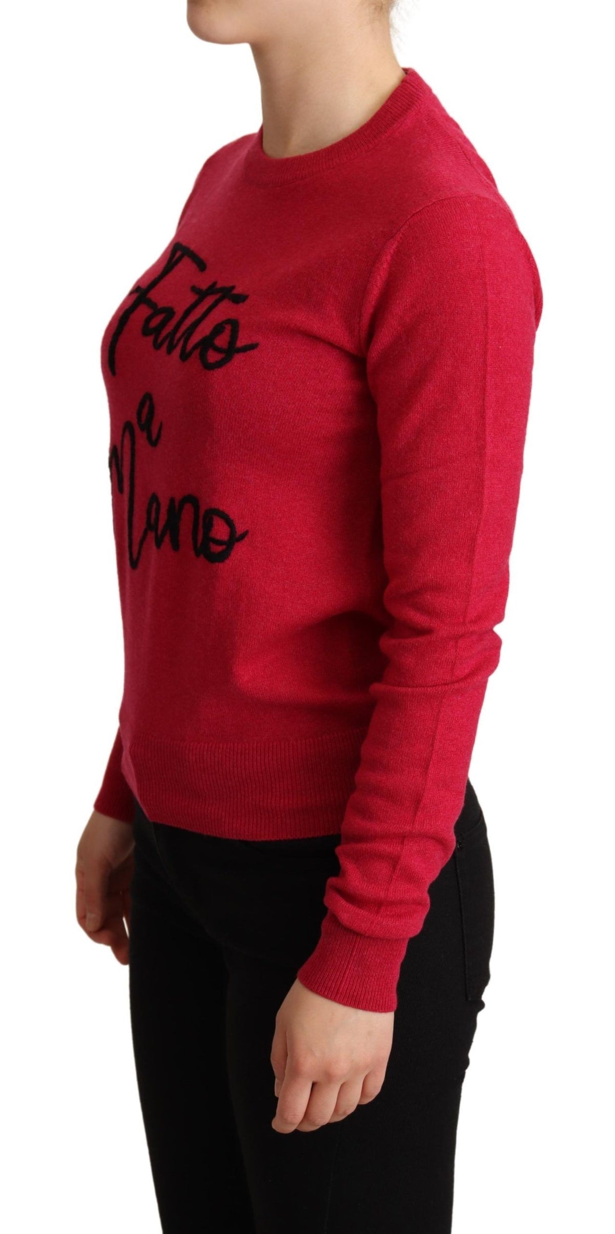 Dolce & Gabbana Pink Embroidered Cashmere Wool Pullover Sweater