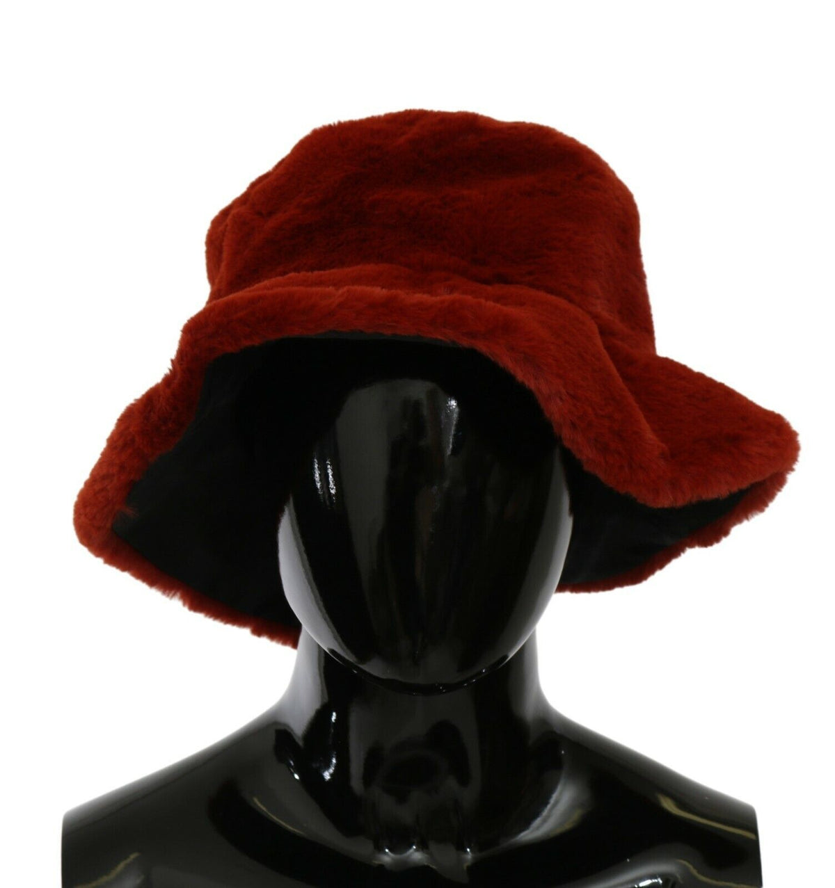 Dolce & Gabbana Red Bordeaux Fur Wide Brim Bucket Hat