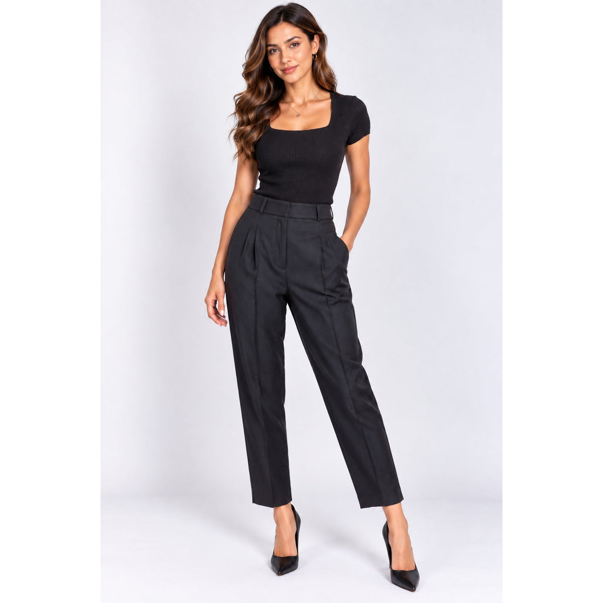 Peserico Black High Waisted Pleated Trousers