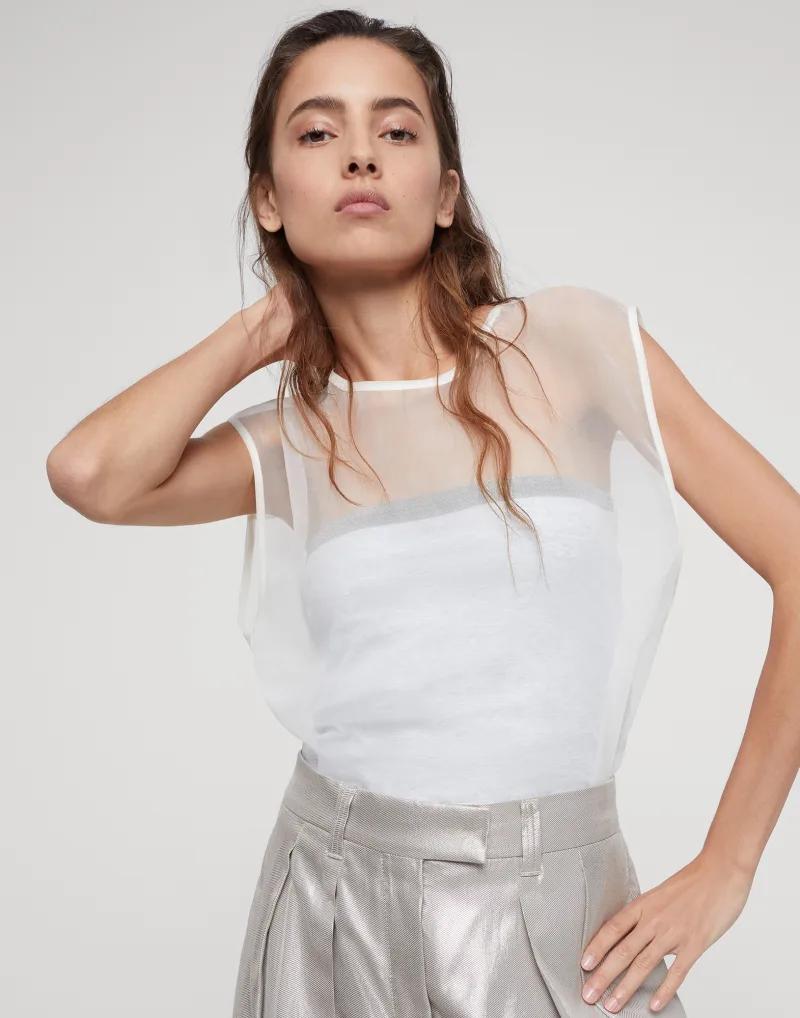 BRUNELLO CUCINELLI WOMEN'S SHEER OVERLAY SLEEVELESS TOP