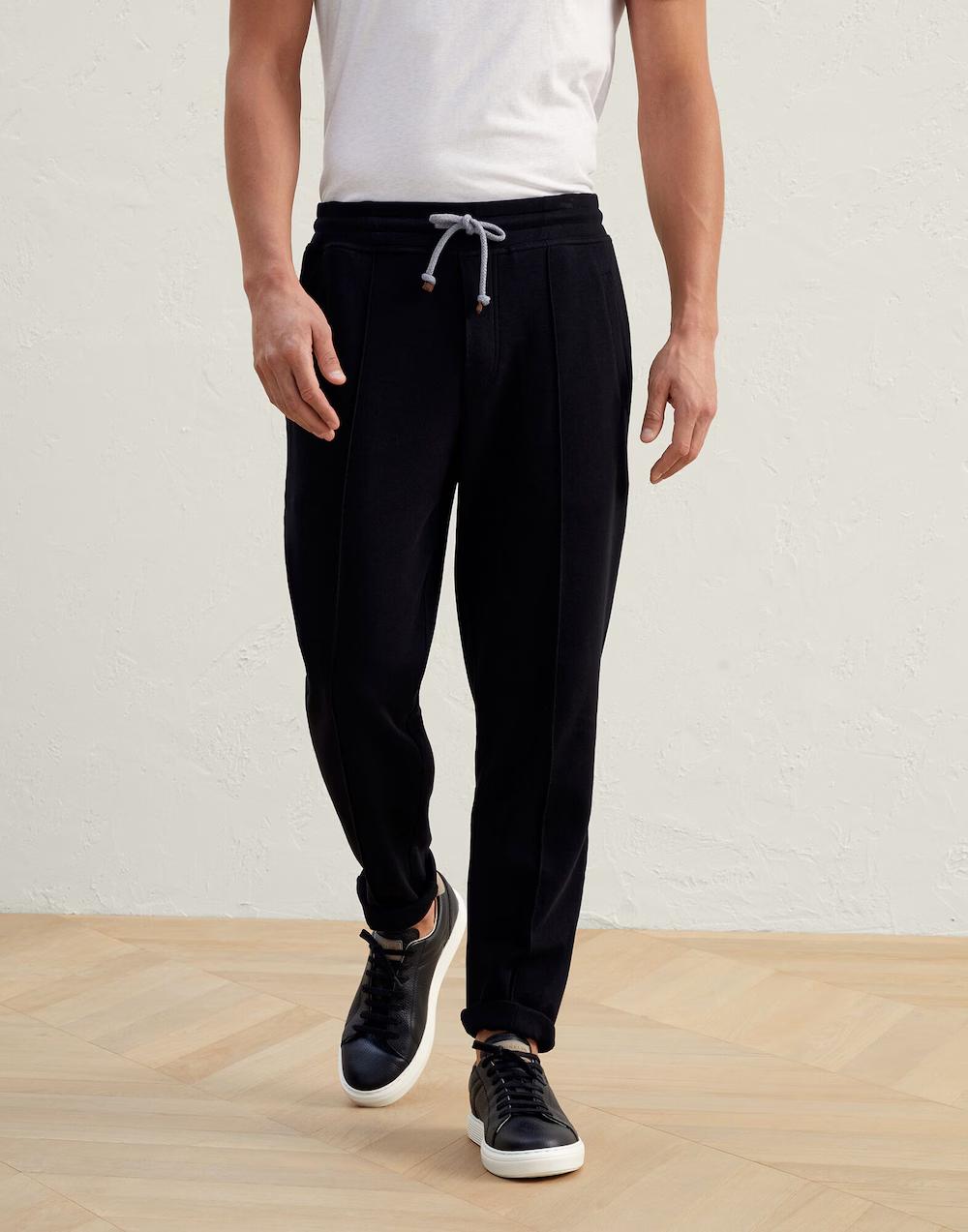 BRUNELLO CUCINELLI MEN'S BLACK TAILORED DRAWSTRING TROUSERS