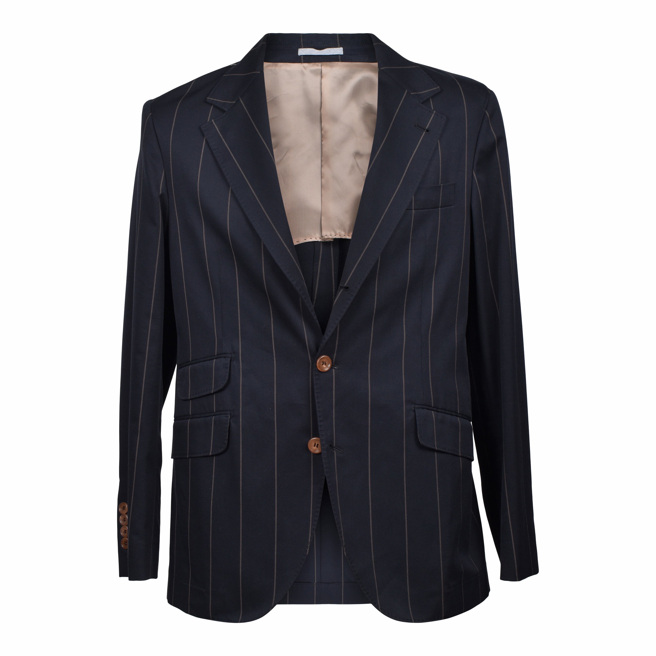 BRUNELLO CUCINELLI MEN'S BLACK WOOL BLEND STRIPED SUIT