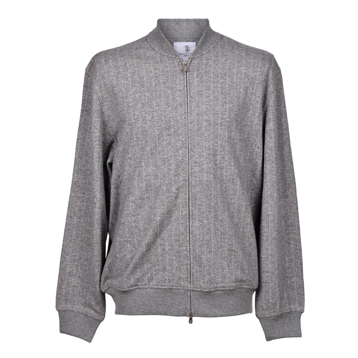 BRUNELLO CUCINELLI MEN'S GRAY WOOL ZIP SWEATER