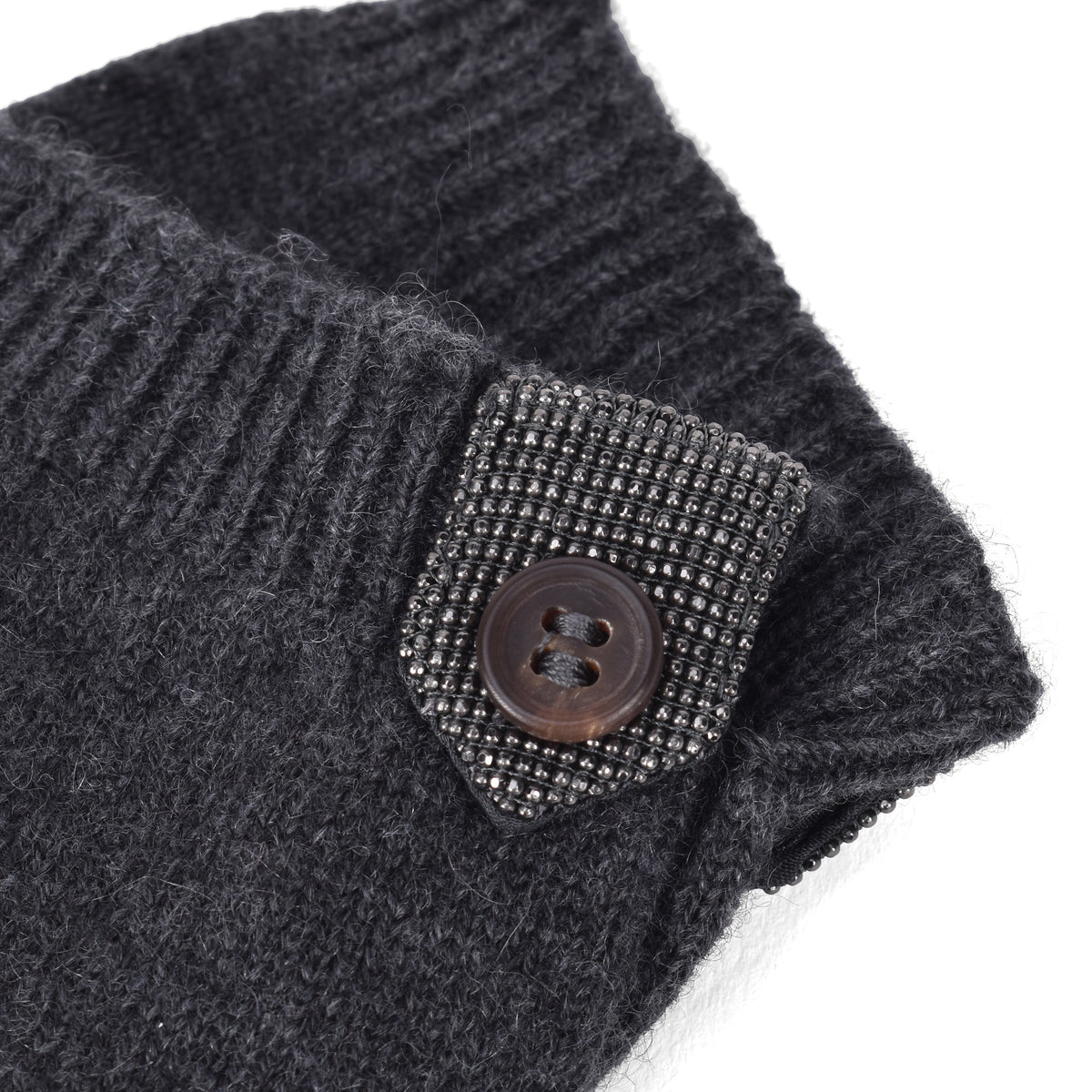 BRUNELLO CUCINELLI WOMEN'S BLACK CASHMERE GLOVES WITH BEAD ACCENT