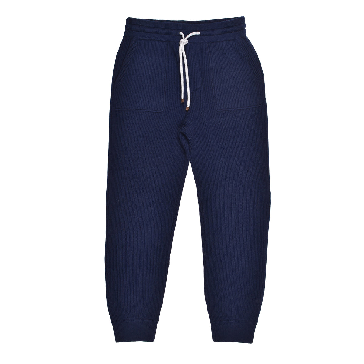 BRUNELLO CUCINELLI MEN'S NAVY WOOL RIBBED TROUSERS
