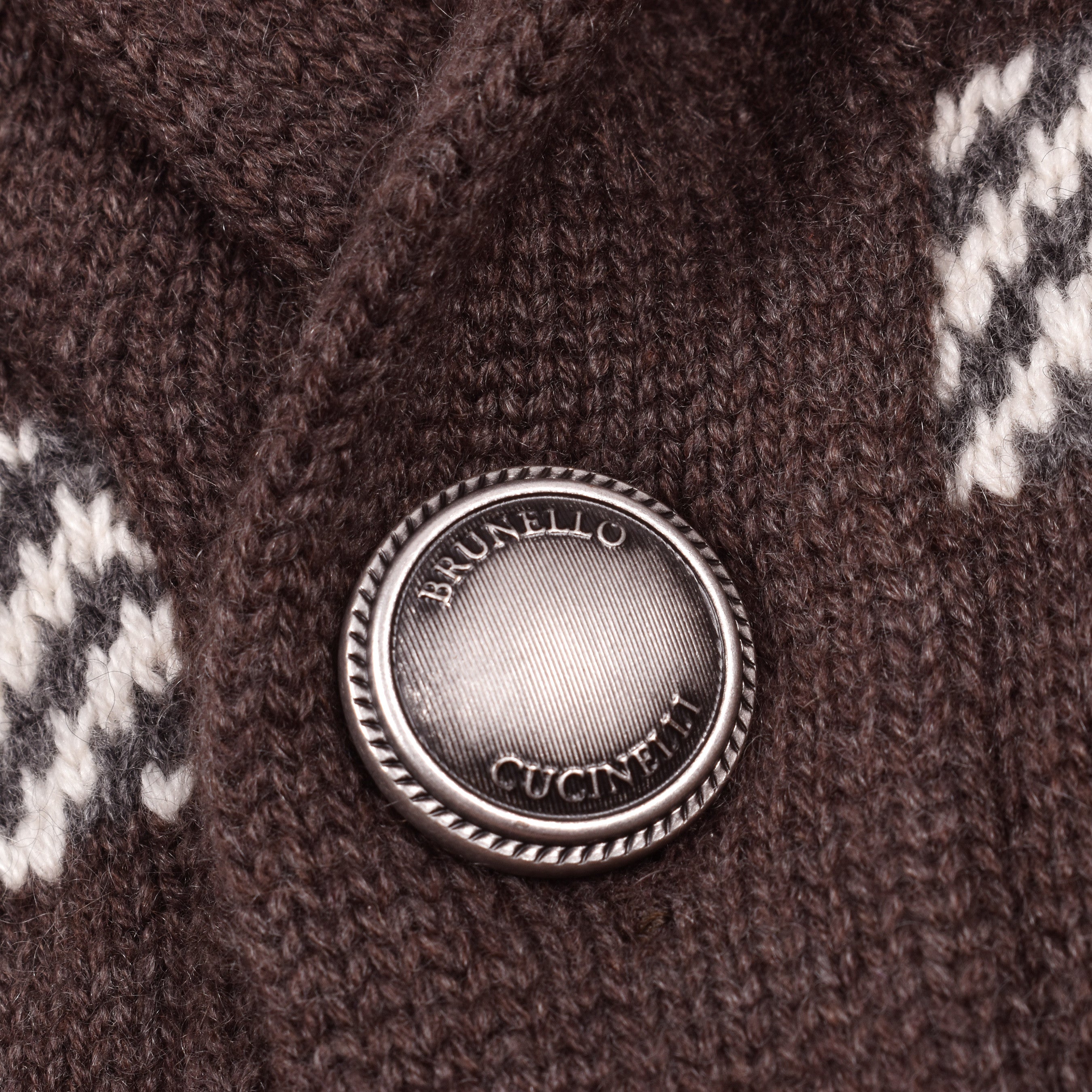 BRUNELLO CUCINELLI MEN'S BROWN CASHMERE PATTERNED CARDIGAN SWEATER