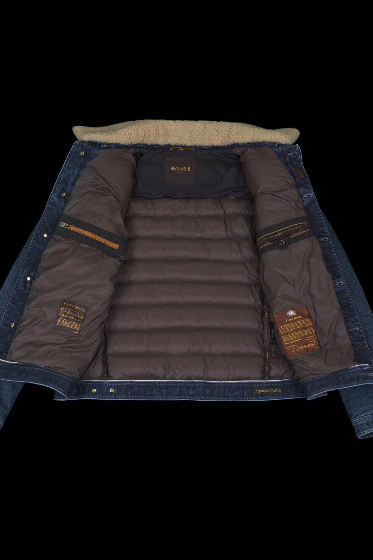 MOORER MEN'S BLUE DENIM SHEARLING JACKET