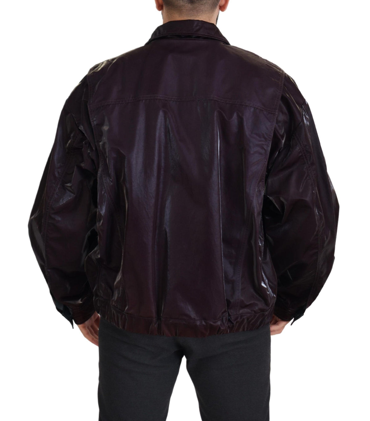 Dolce & Gabbana Bordeaux Nylon Collared Men Coat Jacket
