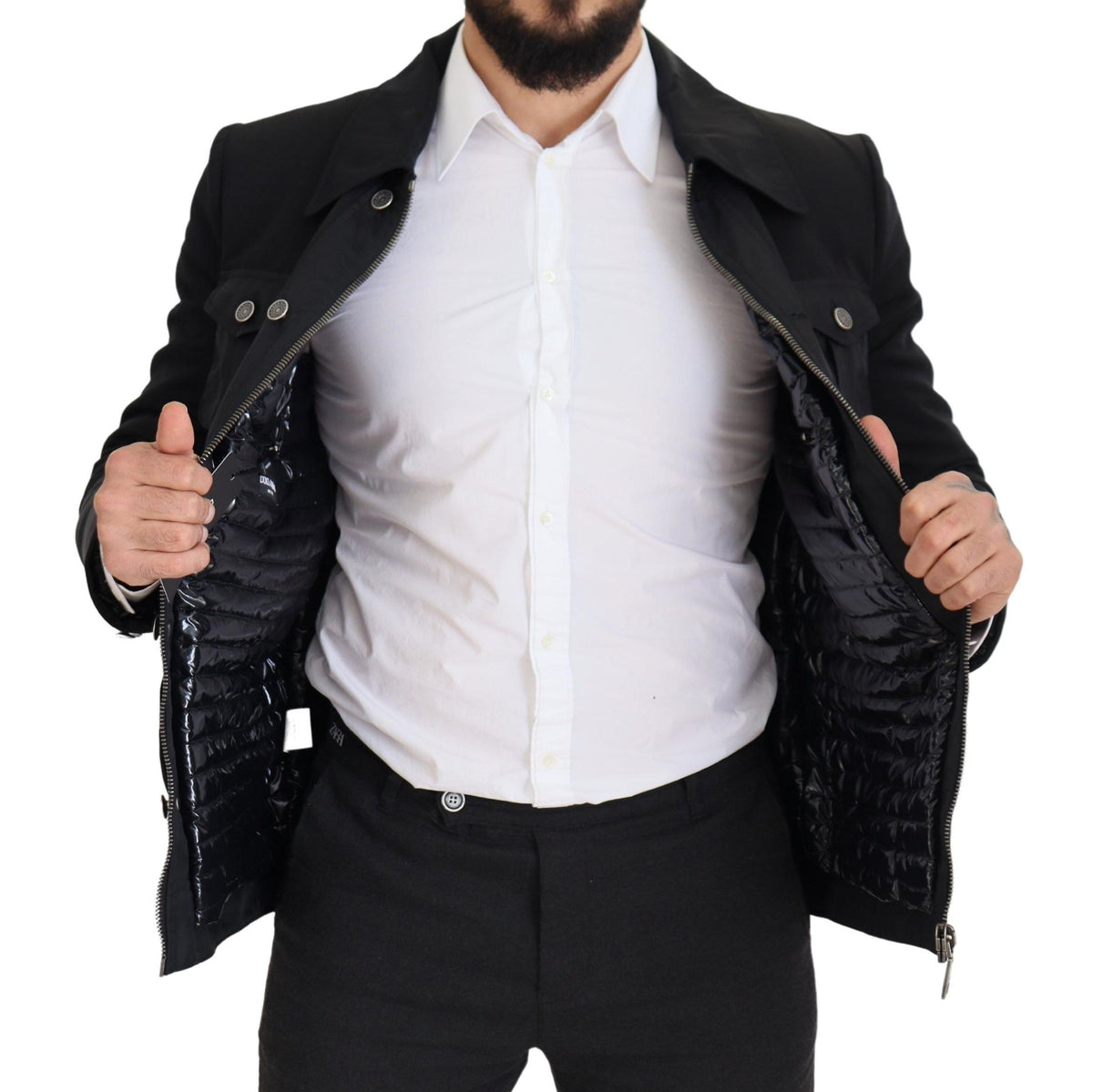 Dolce & Gabbana Black Wool Collared Full Zip Jacket