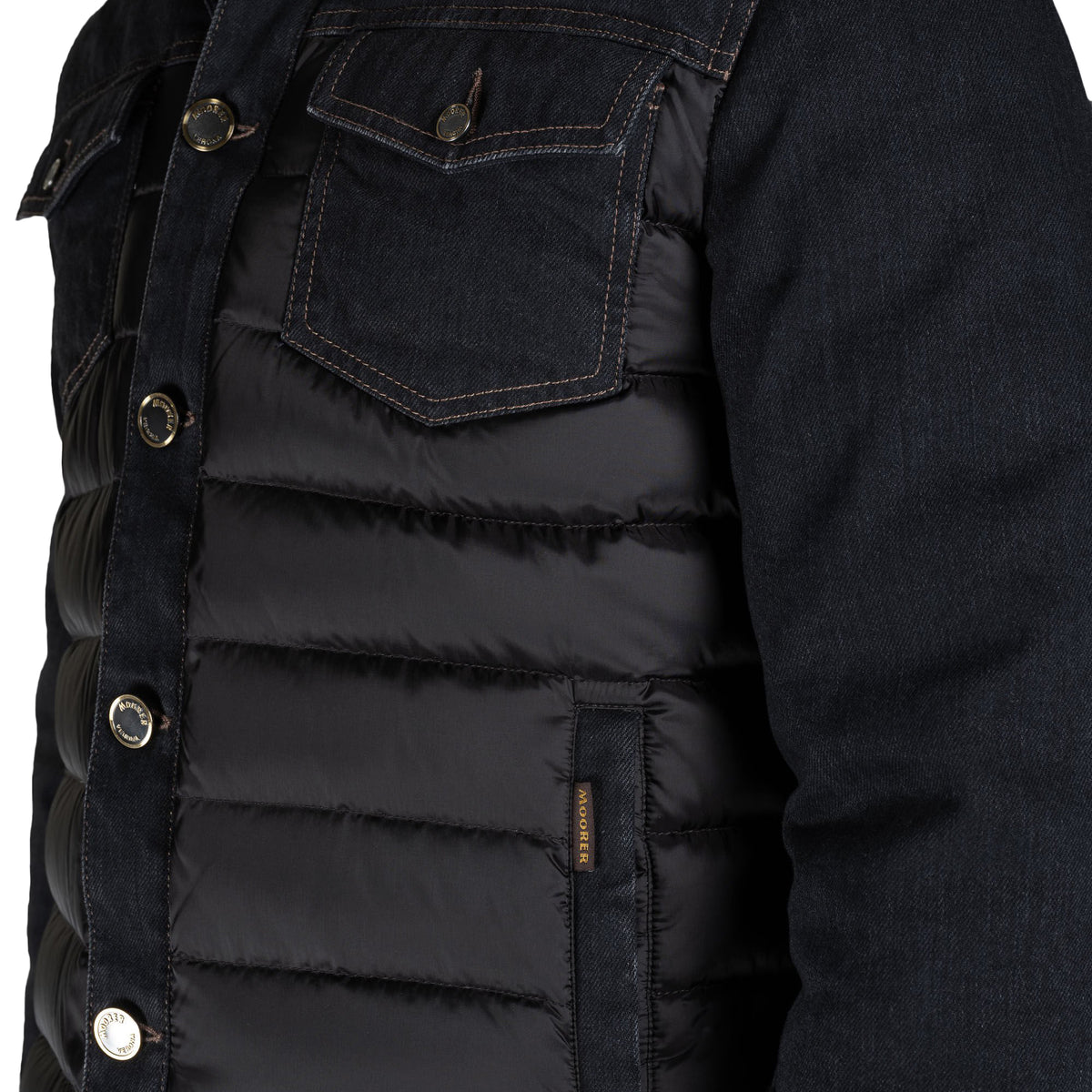 MOORER MEN'S BLACK DENIM PUFFER JACKET