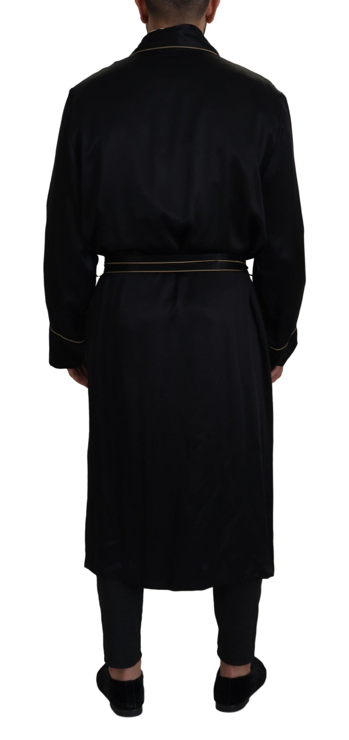 Dolce & Gabbana Black 100% Silk Robe Coat Wrap Jacket