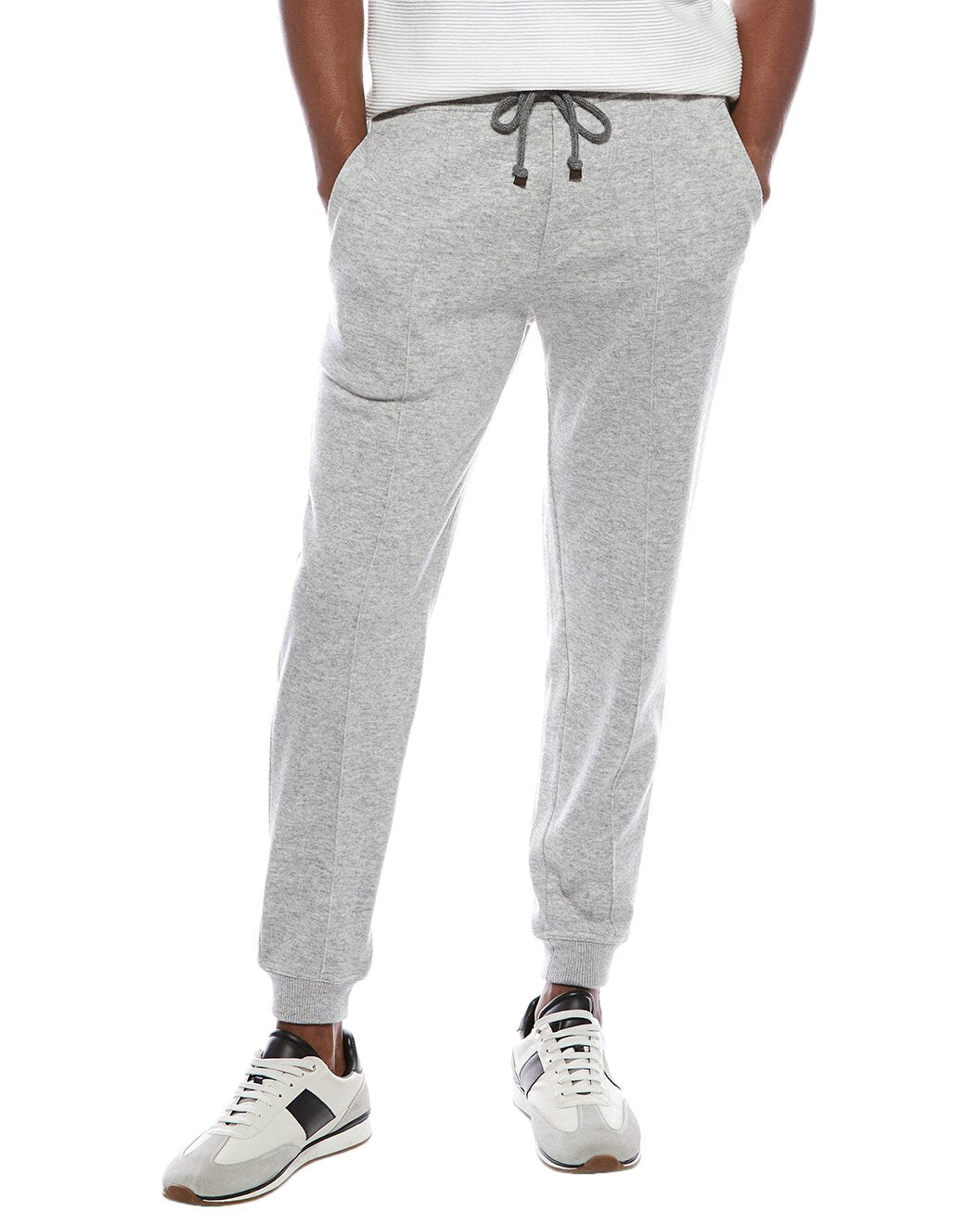 BRUNELLO CUCINELLI MEN'S LIGHT GREY WOOL TROUSERS