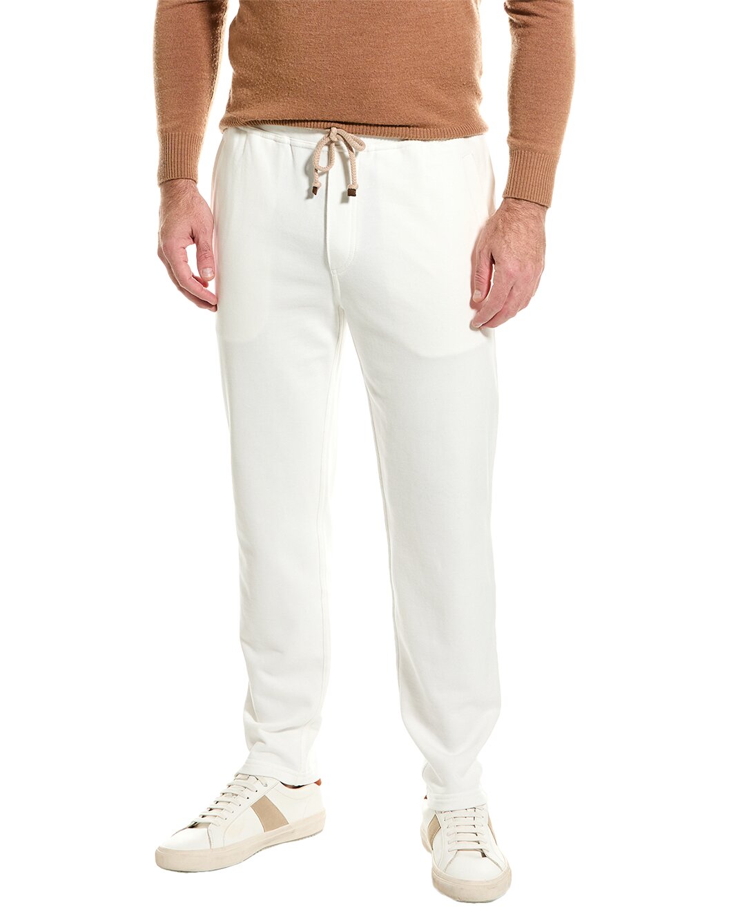 BRUNELLO CUCINELLI MEN'S OFF WHITE COTTON DRAWSTRING TROUSERS