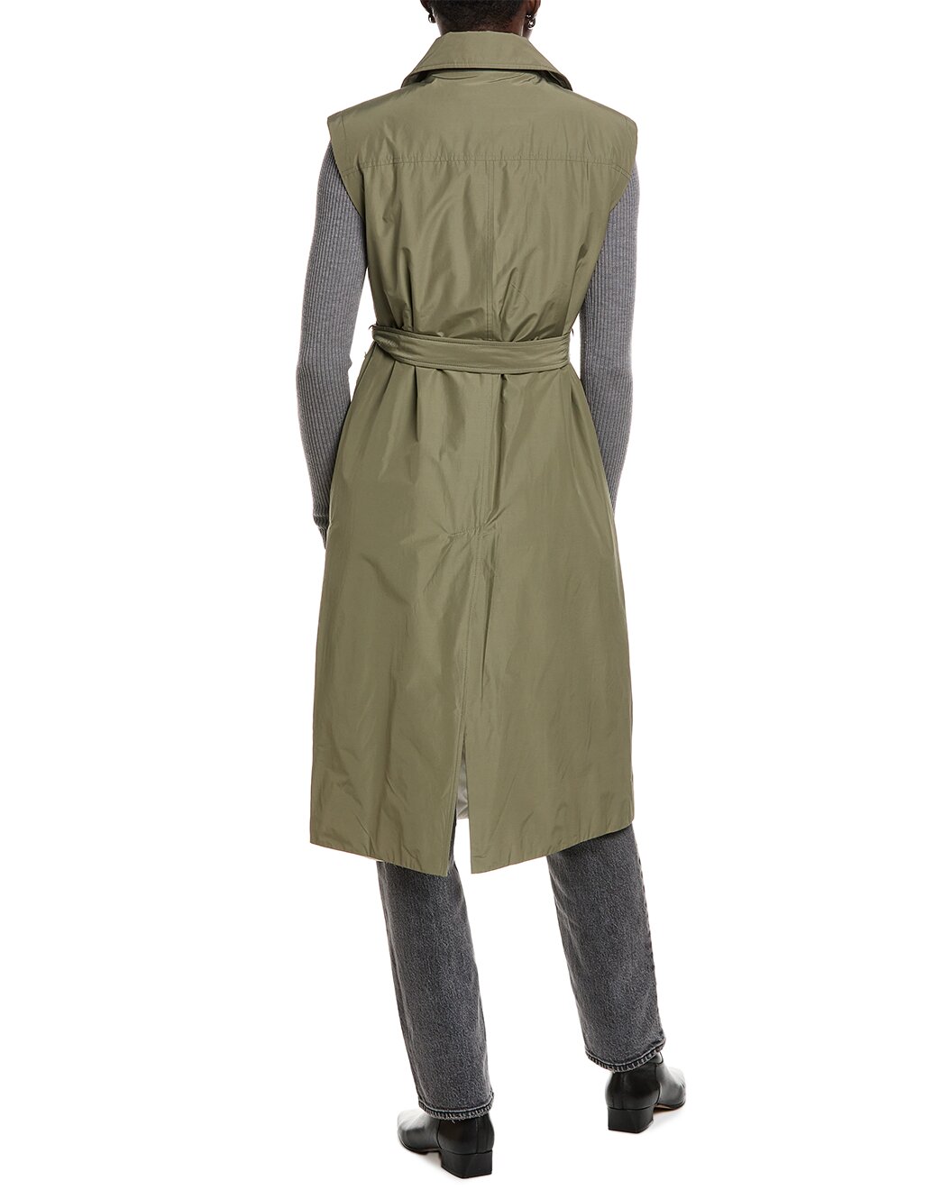 BRUNELLO CUCINELLI WOMEN'S OLIVE SLEEVELESS BELTED LONG VEST