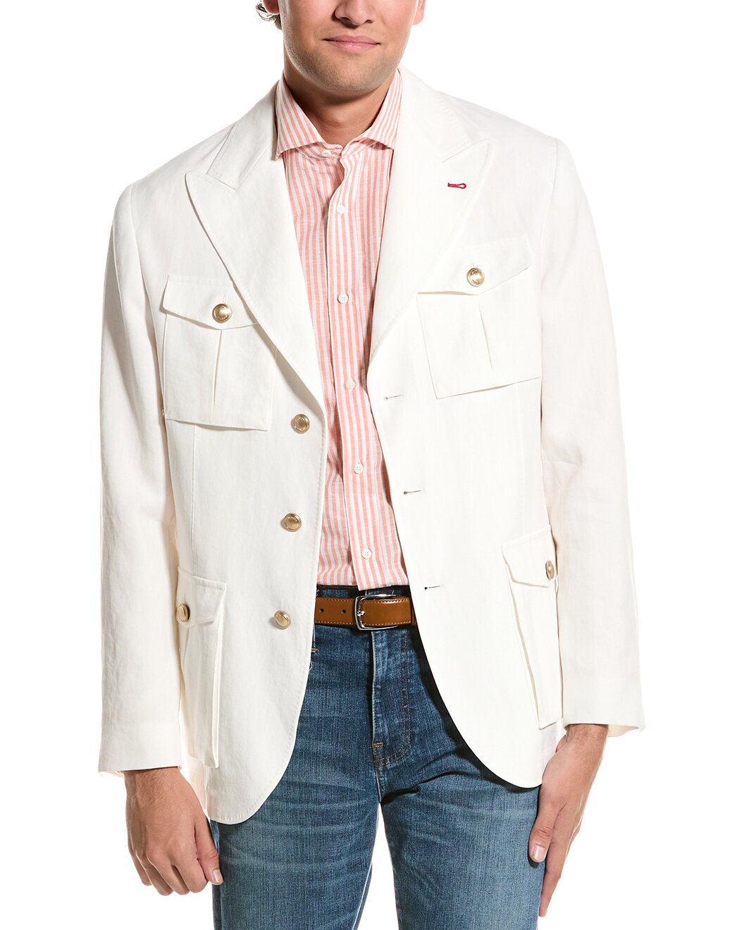 BRUNELLO CUCINELLI MEN'S WHITE TAILORED JACKET WITH POCKETS