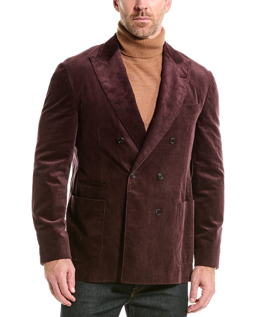 BRUNELLO CUCINELLI MEN'S DARK PURPLE DOUBLE BREASTED BLAZER