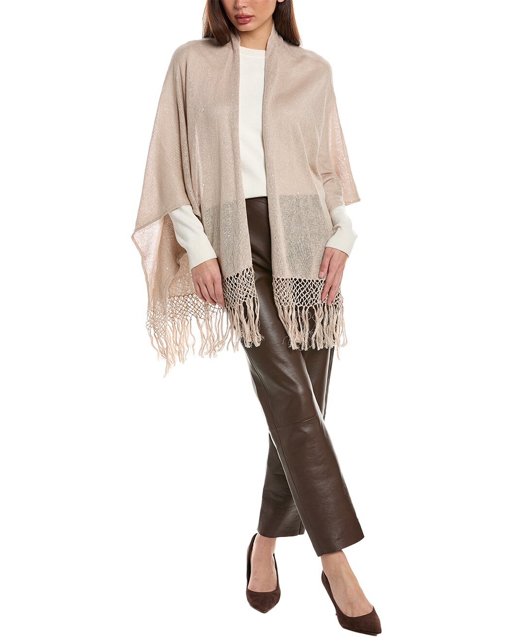 BRUNELLO CUCINELLI WOMEN'S BEIGE LINEN SILK SWEATER
