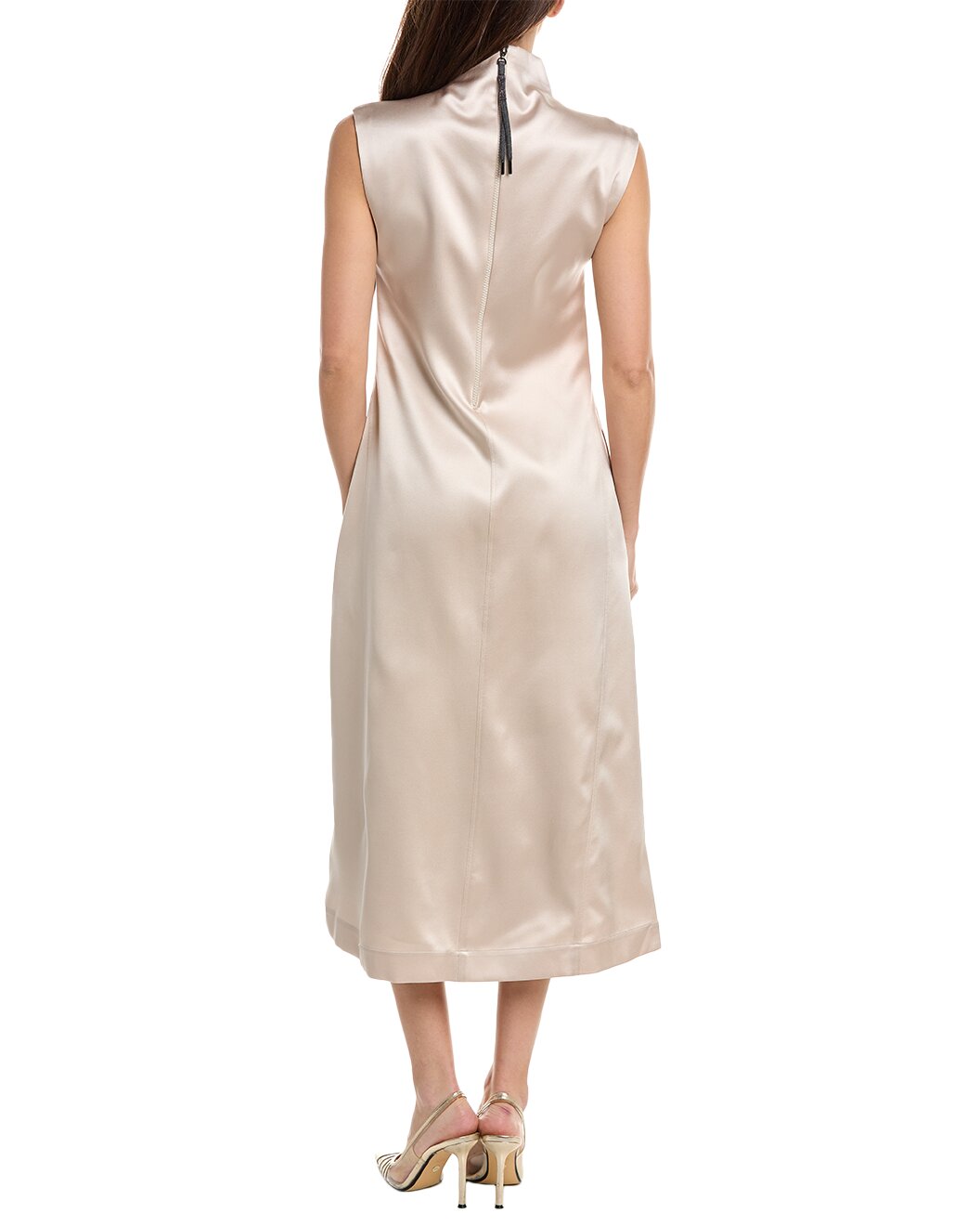 BRUNELLO CUCINELLI WOMEN'S BEIGE SLEEVELESS MIDI DRESS