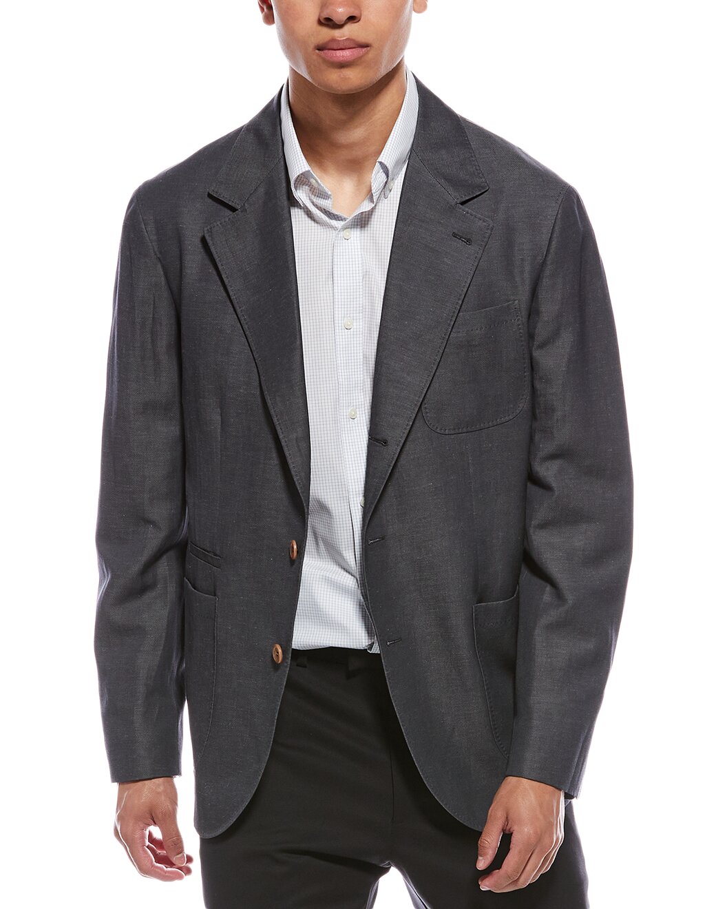 BRUNELLO CUCINELLI MEN'S CHARCOAL WOOL LINEN BLAZER