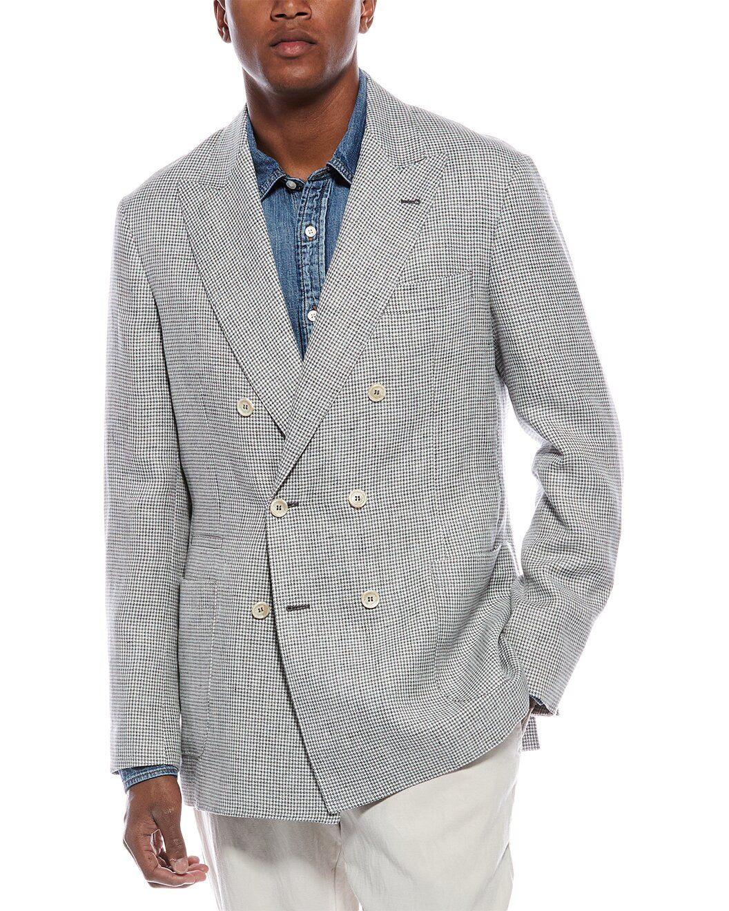BRUNELLO CUCINELLI MEN'S GREY DOUBLE BREASTED LINEN BLAZER