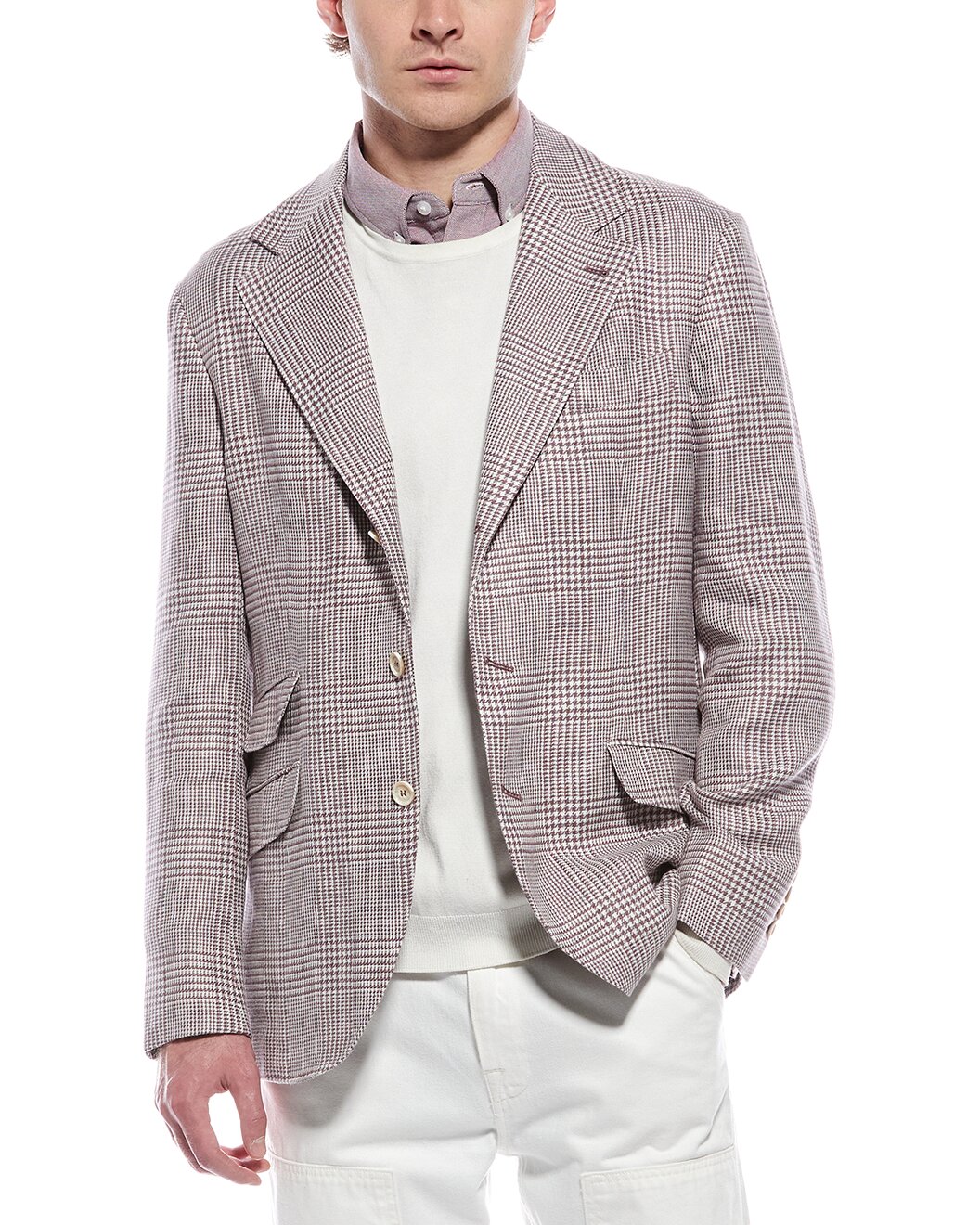 BRUNELLO CUCINELLI MEN'S LIGHT PURPLE WOOL LINEN BLAZER