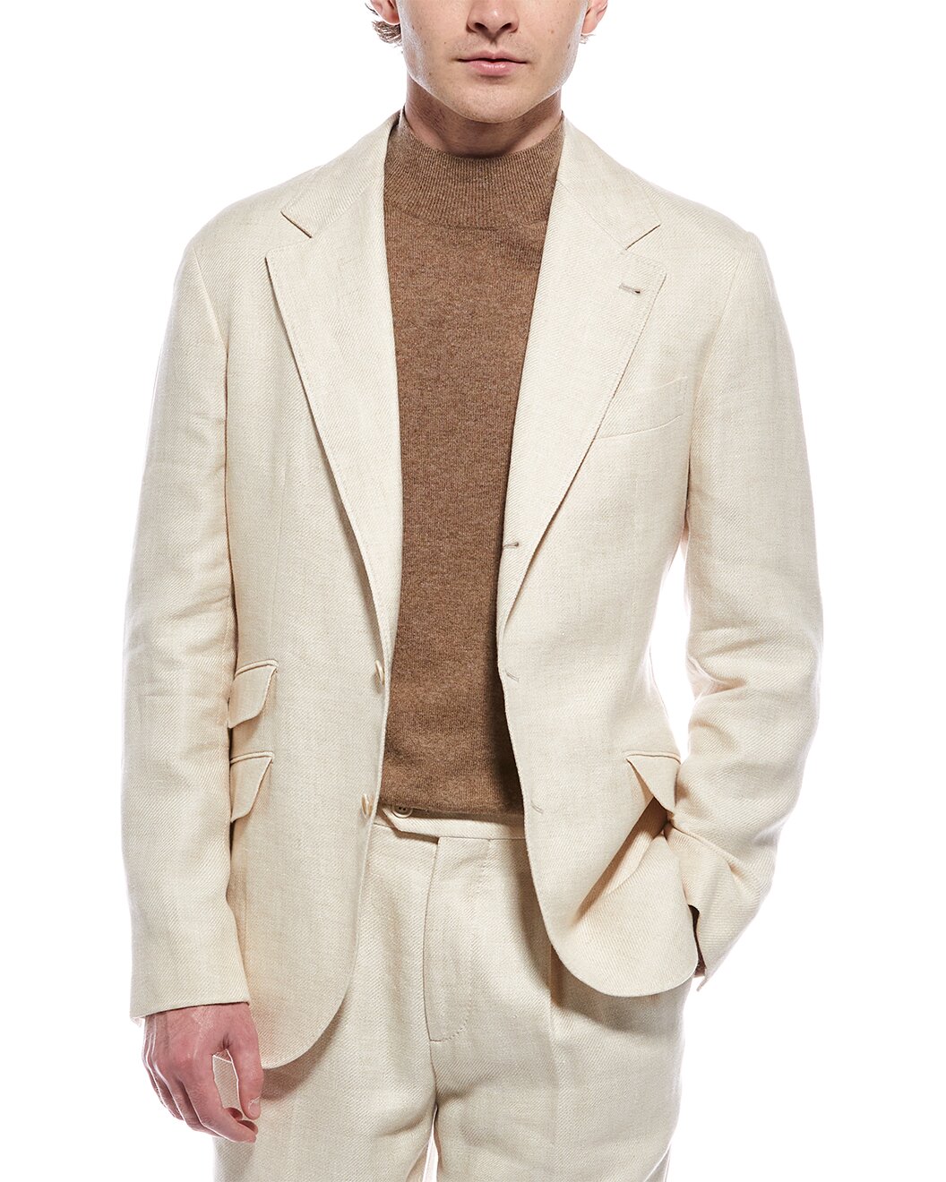 BRUNELLO CUCINELLI MEN'S IVORY LINEN WOOL BLEND BLAZER